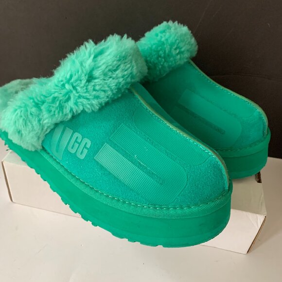 UGG DISQUETTE SCATTER GRAPHIC SLIPPER SIZE US 8 EMERALD GREEN PLATFORM SHOE - Picture 5 of 10